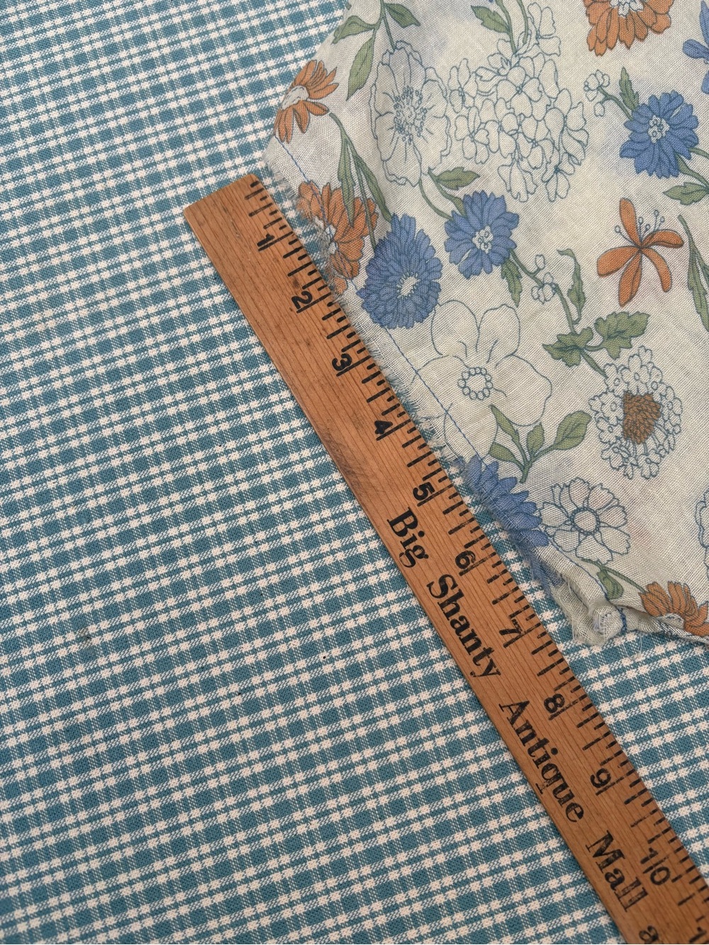 Vintage-Inspired Floral Crop Top in Blue & Tan Linen Blend Sheer XL - Picture 8 of 11
